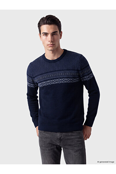 LC Waikiki Nevavm Farkıyla Lcwaikiki Classic Navy Blue Knitwear Patterned Ova...
