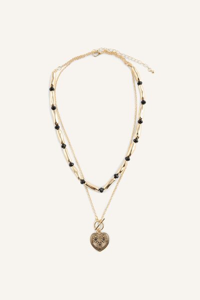 DeFacto Women's 2-Piece Necklace with Heart Pendant and Bead Detail I7162Axns