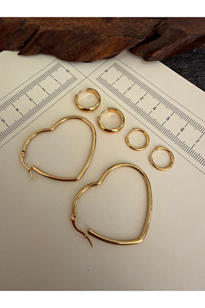Rupen Kraft 316 L Surgical Steel Set of 6 Heart Hoop Earrings Gold Color Hoop...