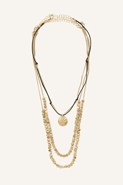 DeFacto Women's 3-Piece Multi-Row Necklace with Medallion and Bead Detail I71...