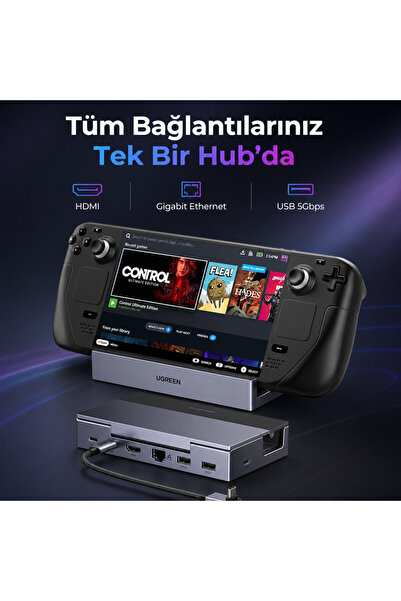 Ugreen USB-C Oyun Docku "Oynarken Steam Deck'e Güç Sağlayın"