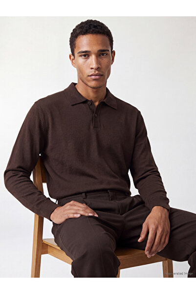 LC Waikiki Lcw Vision Brown Knitwear Plain Polo Neck Men's Sweater with Nevav...