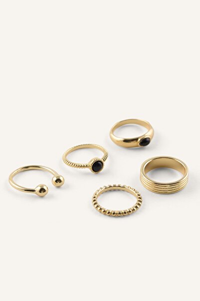 DeFacto Women's 5-Piece Stone and Textured Ring Set I7176Axns