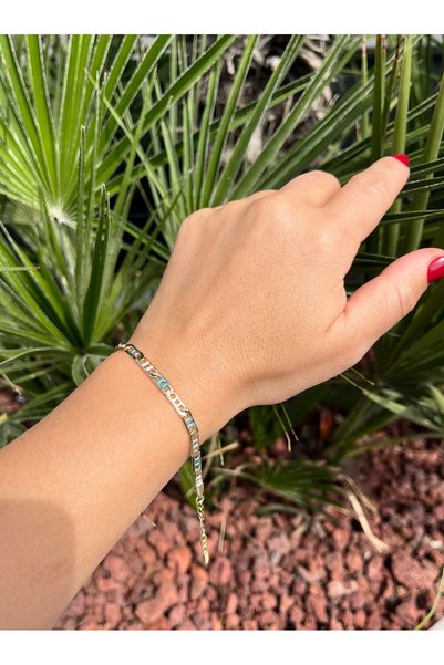 nunu takı White Turquoise Color Detailed Chain Bracelet