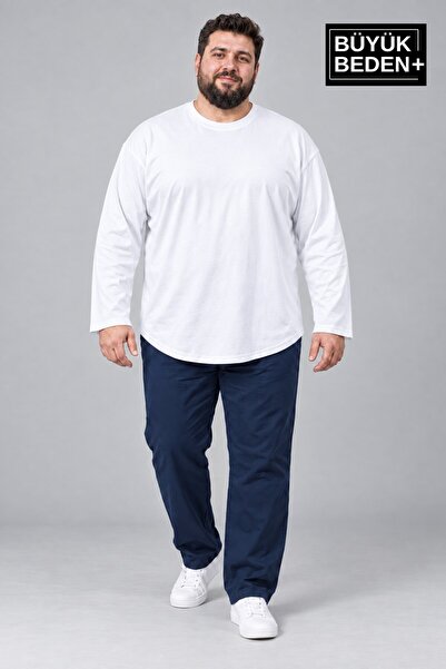 Superlife Men's Large Size Crew Neck Single Jersey Slim Long Sleeve Oval Hem ...