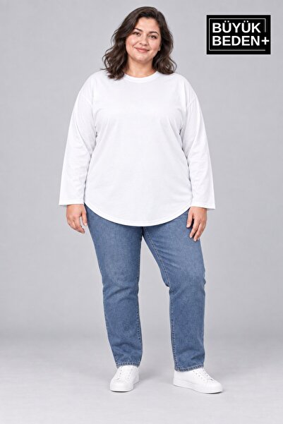 Superlife Süperlife Women's Large Size Crew Neck Single Jersey Slim Long Slee...