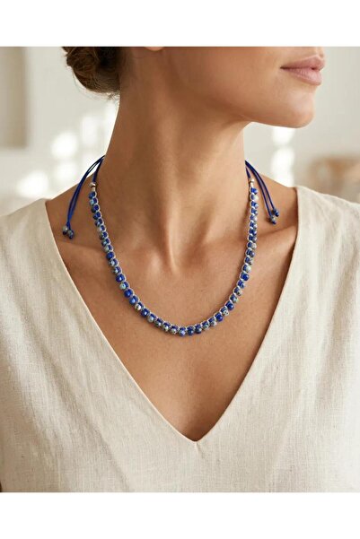 ZEY Lapis Lazuli Natural Stone Cube Cut Special Design Steel Tip Women's Neck...