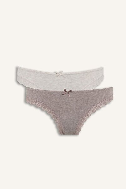 DeFacto Lace Detailed Ribbed 2-Piece Brazilian Panties I8172Ax26Au