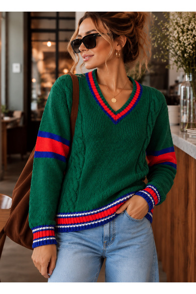 Cherry Butik سترة أنيقة مريحة ومحبوكة على شكل حرف V