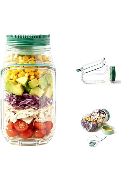 KASTWAVE Leakproof Salad Jar Container with Vertical Layering, Dressing Cup, ...