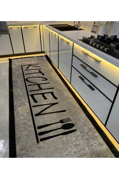 Genel Markalar Kaymaz Taban Makinede Yıkanabilirl Mutfak Halısı Kitchen Gri S...
