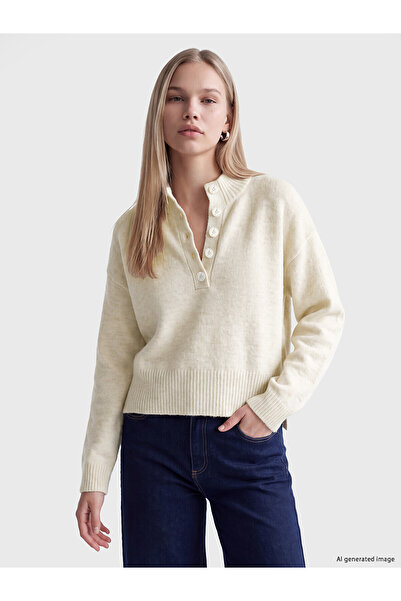 LC Waikiki Nevavm Farkıyla Lcw Vision Ecru Knitwear Plain Fisherman / Half Tu...
