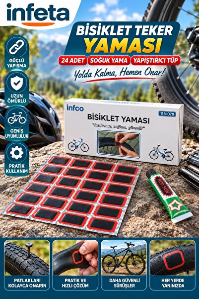 İnfeta 24 Parça Bisiklet İç Lastik Yama Seti Soğuk Yama Yapıştırıcı Tüplü Pat...