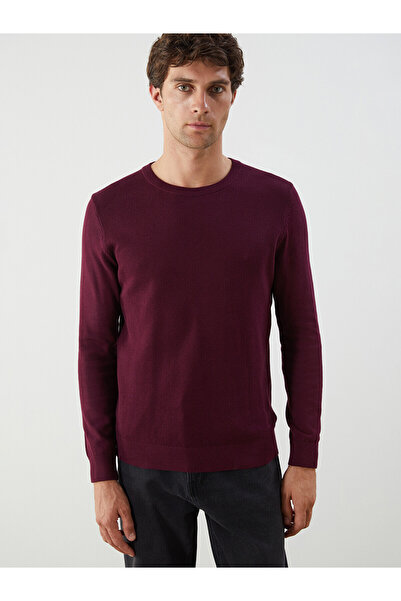 LC Waikiki Nevavm Farkıyla Lcwaikiki Classic Claret Red Knitwear Plain Oval C...