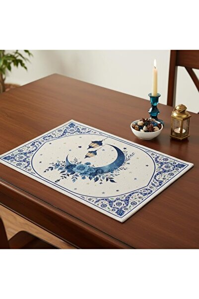 modish collection مفارش طاولة مستطيلة من الكتان، تصميم هلال رمضان والعيد، بال...