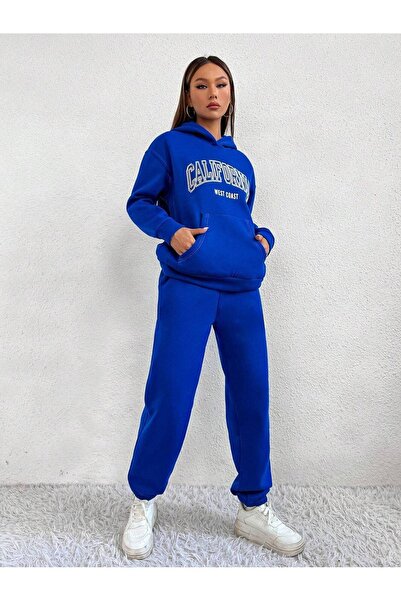 luci sports Set Trening Hanorac - Sax Blue Printed Oversize Hooded