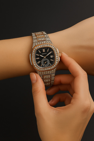 Goldpower Luxury Women's Wristwatch with Stone Calendar