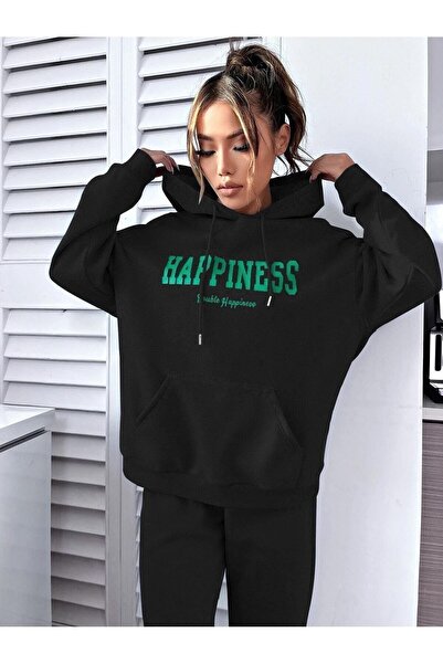 luci sports Σετ αθλητικής φόρμας Happiness Φούτερ Jogger - Μαύρη στάμπα Overs...