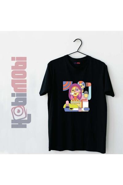 Mor Mürekkep Tricou negru cu imprimeu Singers pentru femei