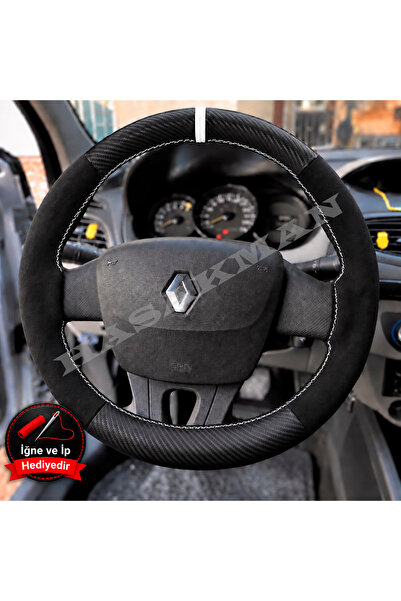 HasAkman Renault Fluence Dikme Direksiyon Kılıfı Alcantara Süet Mat Karbon Be...