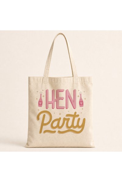 Mor Mürekkep Hen Party Text Printed Cloth Bag Shoulder Bag
