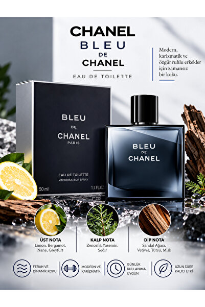 Chanel BLEU DE Eau De Toilette 50 ml – Ferah, Odunsu ve Aromatik Erkek Parfümü