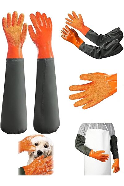 Yelajoy 2 Pairs Long Waterproof Rubber Gloves, Anti-Bite Anti-Scratch Pet Gro...