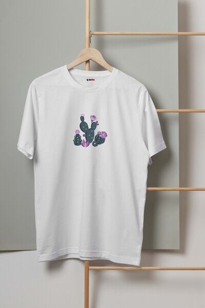Mor Mürekkep Tricou alb pentru femei cu imprimeu cactus floral violet