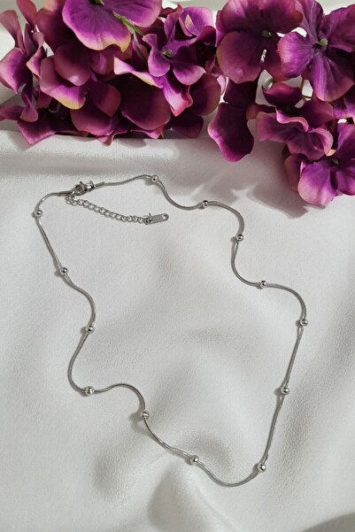 Zümrüt Gold Gold Steel Ball Detail Snake Chain Necklace 45 cm