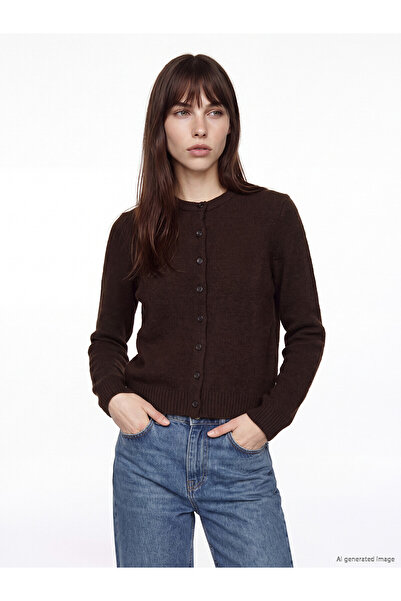 LC Waikiki Lcw Vision Brown Knitwear Plain Women's Cardigan with Nevavm Diffe...