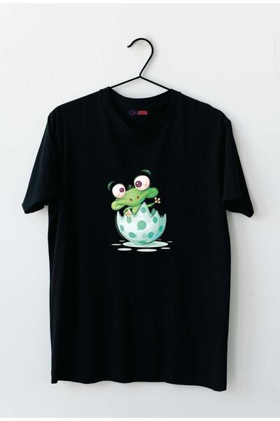 Mor Mürekkep Tricou negru pentru femei cu imprimeu Broasca care iasă din ou