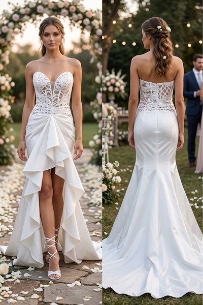 JABO WEDDİNG HOUSE GELİNLİK 40 BEDEN ÜSTÜ GÜPÜR VE TRANSPARAN BİSTÜYERİ İLE A...