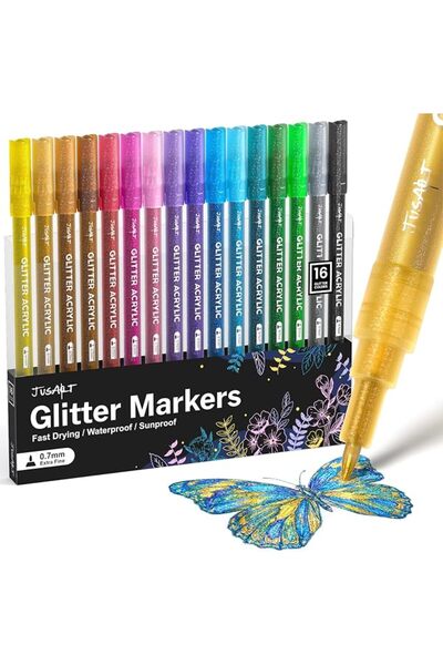 GENERAL 16 Colors Acrylic Glitter Markers Pen, Glitter Paint Pens, 0.7mm Fine...