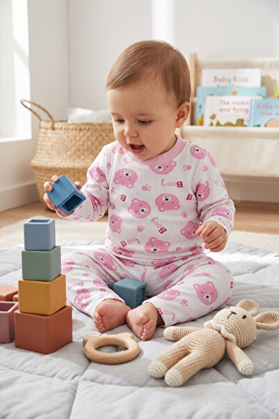 Ceykids Çocuk Pijama Takımı Gecelik Ayıcık Desenli 1/2/3 Yaş %100 Pamuklu