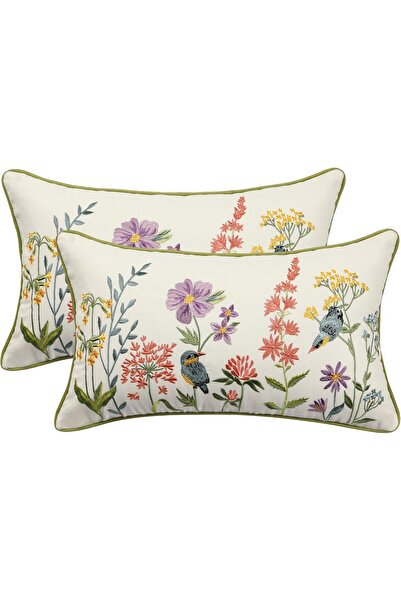 Generic Embroidered Throw Pillow Covers 12 x 20 inch Pack of 2 Vintage Birds ...