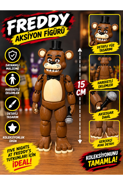 nevoPrint Five Nights at Freddy’s Freddy Fazbear 15 CM Aksiyon Figürü – Mikro...