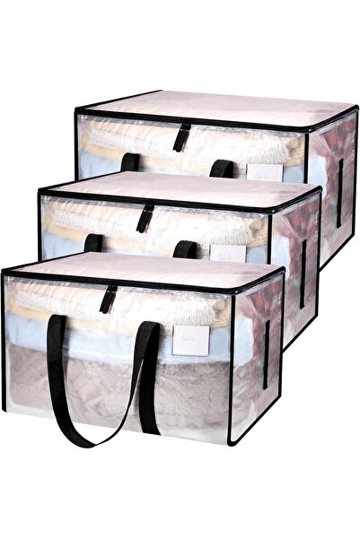 Generic 3 Pack Large Clothes Storage Bags with Lids, 91L Clear Moving Boxes |...