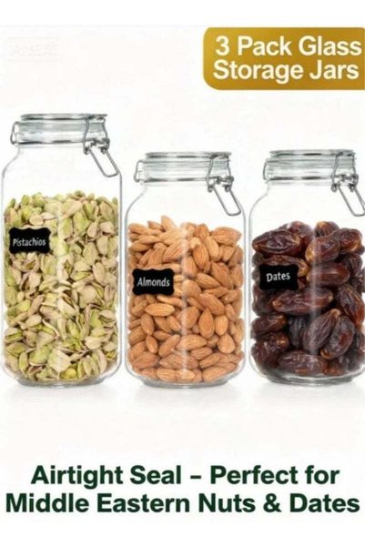 Generic 3 PCS Airtight Glass Jars with Lids, 3 PCS Food Storage Canister, Squ...