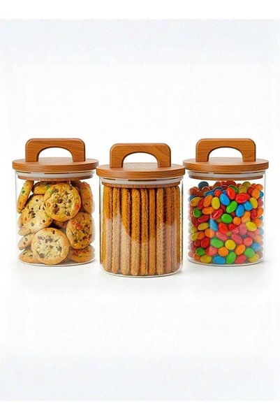Generic Borosilicate Glass Storage Jars with Airtight Acacia Wood Lid – Set o...