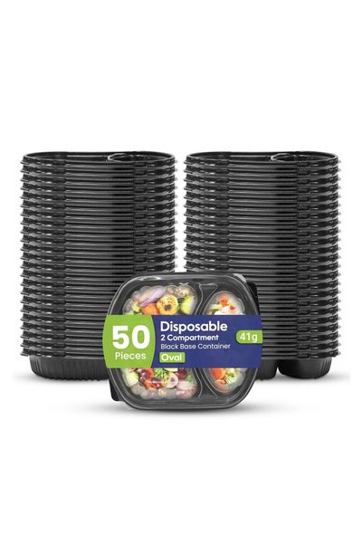 Generic SNH Packing Disposable 50 Pack Oval Black Base Meal Prep Containers w...