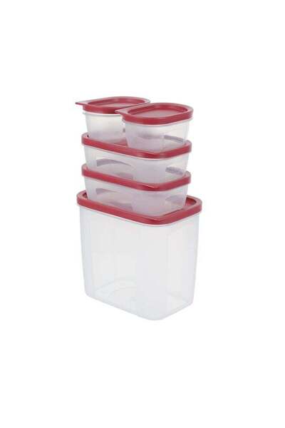 Generic Noon East 5-Piece Plastic Food Storage Containers with Red Lids | Air...