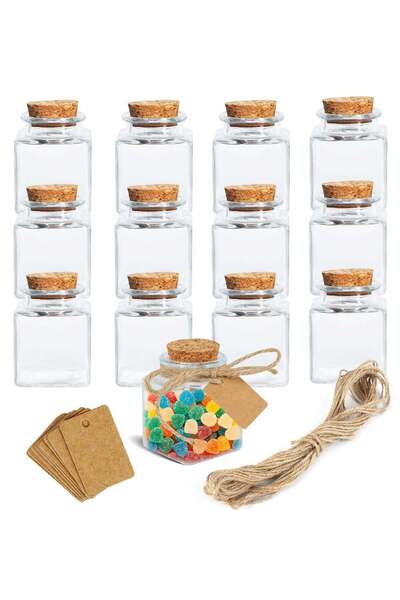 Generic 12Pack 1.7oz (50ml) Mini Glass Bottles with Cork Lids – Small Square ...