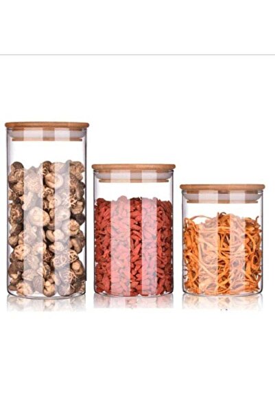 Generic Clear Glass and Bamboo Airtight 3pc Canister Set 450ML 750ML 1000ML K...