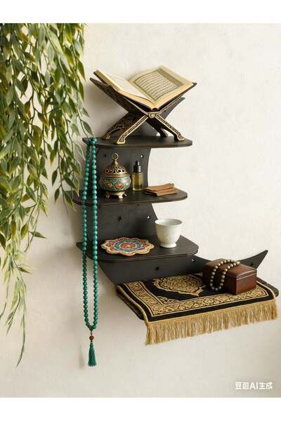 Generic 1pc Wooden Crescent Moon Shelf Islamic Style Wall Hanging Storage Rac...