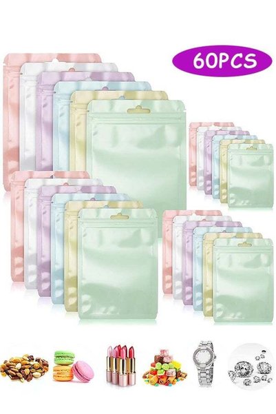 Generic 60 Pcs Reusable Food Storage Bags with Clear Window, Cute Plastic Pou...