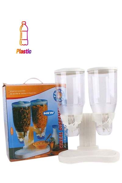 Generic Double Container Cereal Dispenser With Sliding Tray White/Clear 6Liters