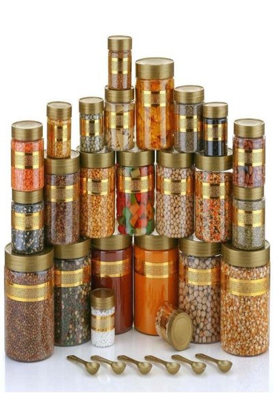 Generic Premium Gold Finish Stackable Plastic Spice Jar Set with Airtight Lid...