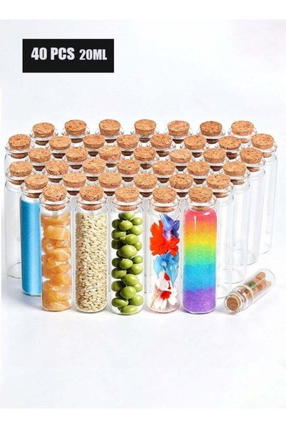 Generic 40 Pcs 20ml Small Glass Bottles, Tiny Glass Vials Cork, Glass Jars wi...