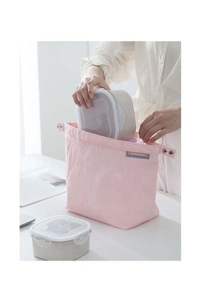Generic Waterproof Multifunctional Reusable Folding Lunch Bag Pink 22.5x14x13cm