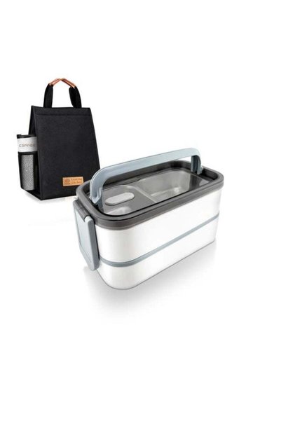 Generic Stainless Steel Lunch Box: 1400ml Double Layer Microwave-Safe Bento B...